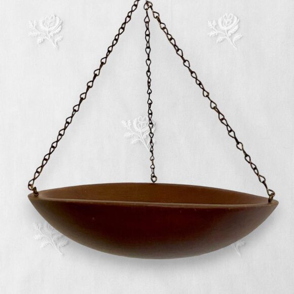 Set of 2 MCM Dark Wood Ceiling Hanging Basins Bowls Bird Bath / Planters - Picture 1 of 5